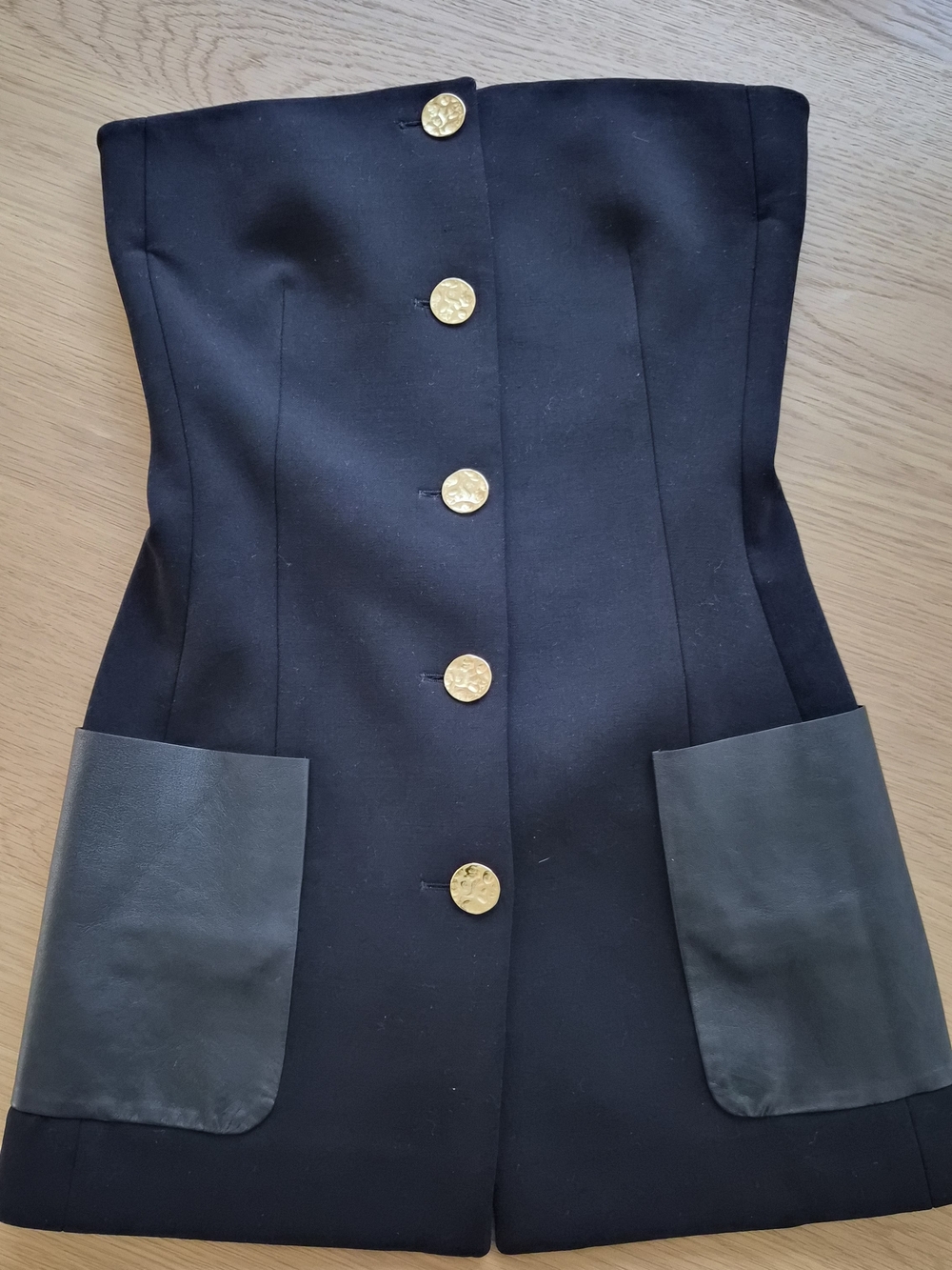 Proenza Schouler Black Strapless Top with Leather Patch Pockets